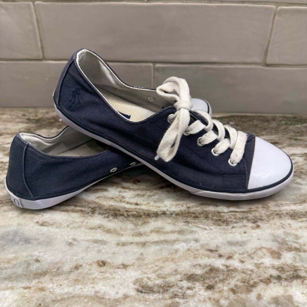 Polo Ralph Lauren Parnell Shoes Women’s Size 8B Blue White Canvas Sneakers